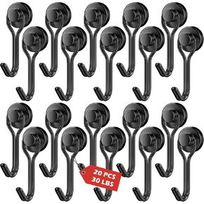 20 حزمة من الخطافات المغناطيسية، 30 رطلاً + خطافات مغناطيسية دوارة، مغناطيس قوي شديد التحمل معلق لمقصورة الرحلات البحرية وأساسيات السفينة المنزلية والمطبخ والشوايات والثلاجة والجراج وشماعة الشاطئ (أسود) in Kuwait