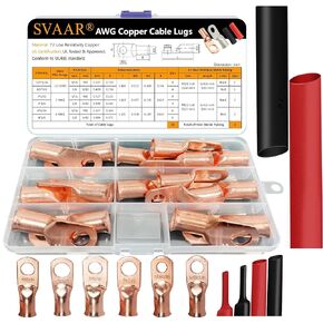 SVAAR 20pcs Battery Cable Ends Kit 1/0 AWG 2/0 AWG Copper Lugs 0 Gauge 00 Gauge Battery Cable Lugs with 3/8" and 5/16" Stud Heavy Duty Wire lugs Ring Terminal Connectors with 3:1 Heat Shrink Tube in Kuwait