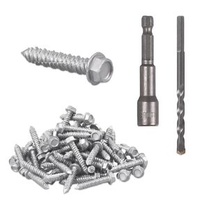 100 PCS Concrete Screws 1/4" x 1-1/4", 410 Stainless Steel Hex Concrete Screw Kit with Drill Bit and Hex Bit Socket for Anchoring to Masonry, Block, Brick in Kuwait