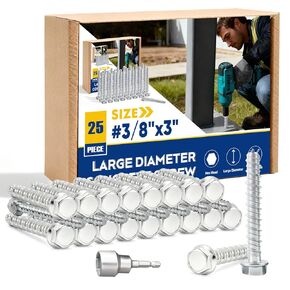 برغي خرسانة كبير بقطر 3/8 بوصة × 3 بوصة 25 حزمة - مرساة خرسانية شديدة التحمل، ومسامير بناء للطوب والكتل والخشب والإطار - براغي سداسية مطلية بالزنك in Kuwait