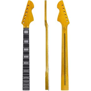 Maple Gloss Yellow Finish Electric Guitar Neck 25.5" Scale, Rosewood Fretboard 22 Frets, C Shape 10-12" Radius Normal Nut Bolt-On Heel Guitar Parts Replacement (Block Inlay with Binding) in Kuwait