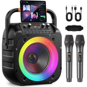 Karaoke Machine for Adults, Portable Bluetooth Karaoke Speaker with 2 Wireless Microphones, Echo Adjustment, LED Lights, PA System with 6.5" Subwoofer, Support TV/AUX/USB/TF Card (Black) in Kuwait