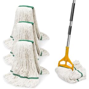 3 عبوات من رؤوس استبدال الممسحة الصناعية التجارية شديدة التحمل مع مقبض طويل 48 بوصة، سلسلة ذات نهاية ملفوفة 20 أونصة مماسح قطنية مبللة قابلة لإعادة التعبئة للمنزل والمرآب والمكتب والمطبخ in Kuwait