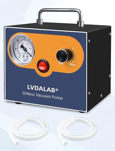 Adjustable Lab Vacuum Pump, LVDALAB 15L/Min Oil-Free Diaphragm Vacuum Pump, Oilless Filtration Vacuum Pumps with 2 Silicone Hoses, Low Noise, Portable Design,110V-220V in Kuwait
