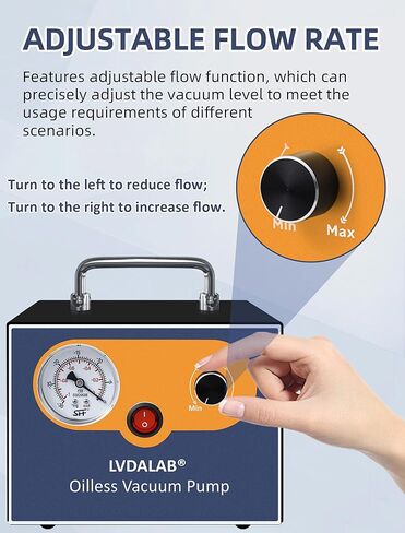 Adjustable Lab Vacuum Pump, LVDALAB 15L/Min Oil-Free Diaphragm Vacuum Pump, Oilless Filtration Vacuum Pumps with 2 Silicone Hoses, Low Noise, Portable Design,110V-220V in Kuwait