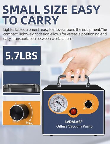 Adjustable Lab Vacuum Pump, LVDALAB 15L/Min Oil-Free Diaphragm Vacuum Pump, Oilless Filtration Vacuum Pumps with 2 Silicone Hoses, Low Noise, Portable Design,110V-220V in Kuwait