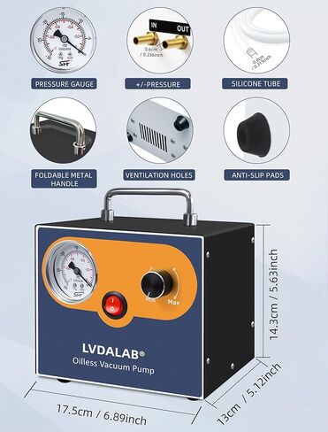 Adjustable Lab Vacuum Pump, LVDALAB 15L/Min Oil-Free Diaphragm Vacuum Pump, Oilless Filtration Vacuum Pumps with 2 Silicone Hoses, Low Noise, Portable Design,110V-220V in Kuwait