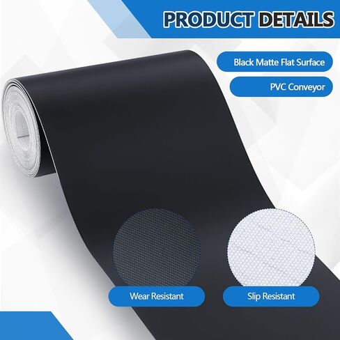 Lounsweer 12 Inch Wide Black Conveyor Belt Material PVC 120 Cover One Side Conveyor Belt Extra Long Fiber Fabric Bottom Layer Industrial Drive Polyester Repair Conveying Belts, 25 Foot Length in Saudi Arabia