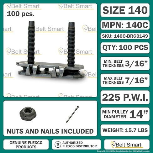 Genuine Flexco 140C Quick-Fit Conveyor Belt Fasteners | #20012 | Steel | Bucket of 100 | 3/16" to 7/16" | Includes Bonus Belt Smart Belt Repair Gauge – Durable & Reliable Fastening Solution in Kuwait