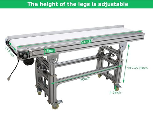 TECHTONGDA Flat Belt Conveyor Systems for Industrial Transport Aluminum Frame Conveyor Length 59inch Belt Width 11.8inch PVC Belt in Kuwait