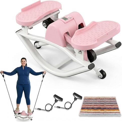 Rock Stepper for Exercise at Home, Rocking Stepper Side to Side with Resistance Bands & Digital Display, 300 LBS Capacity Full Body Workout Low-Impact Knee-Friendly Anti-Slip Side Stepper in Kuwait