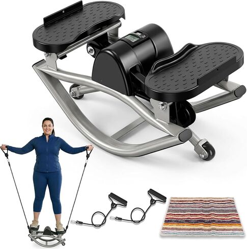 Rock Stepper for Exercise at Home, Rocking Stepper Side to Side with Resistance Bands & Digital Display, 300 LBS Capacity Full Body Workout Low-Impact Knee-Friendly Anti-Slip Side Stepper in Saudi Arabia