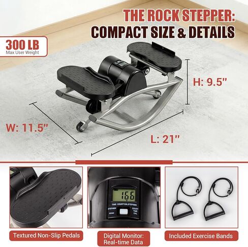 Rock Stepper for Exercise at Home, Rocking Stepper Side to Side with Resistance Bands & Digital Display, 300 LBS Capacity Full Body Workout Low-Impact Knee-Friendly Anti-Slip Side Stepper in Saudi Arabia