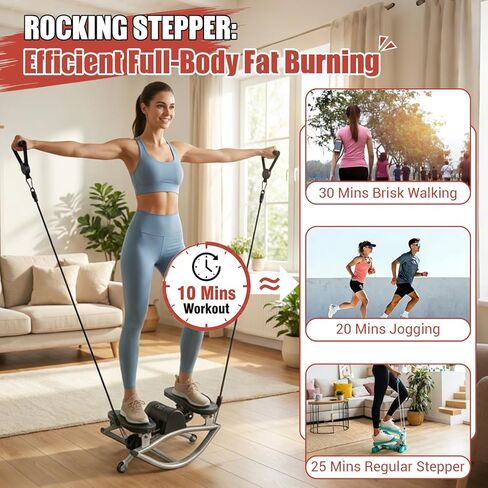 Rock Stepper for Exercise at Home, Rocking Stepper Side to Side with Resistance Bands & Digital Display, 300 LBS Capacity Full Body Workout Low-Impact Knee-Friendly Anti-Slip Side Stepper in Saudi Arabia
