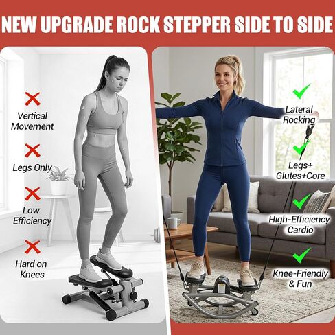 Rock Stepper for Exercise at Home, Rocking Stepper Side to Side with Resistance Bands & Digital Display, 300 LBS Capacity Full Body Workout Low-Impact Knee-Friendly Anti-Slip Side Stepper in Saudi Arabia