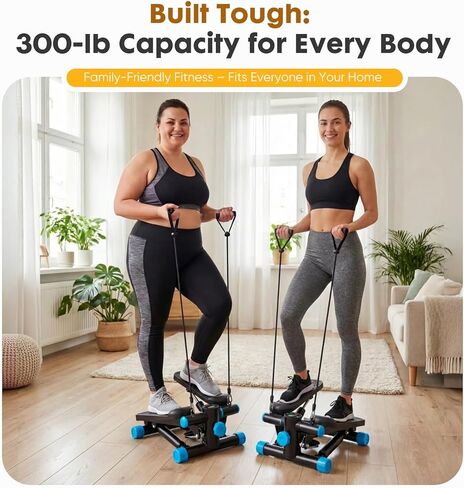 جهاز ستاير ستيبر مع أشرطة مقاومة للتمارين المنزلية، جهاز ستيبر صغير للياقة البدنية في الأماكن المغلقة، جهاز ستيبر محمول في صالة الألعاب الرياضية المنزلية لتمرين الجسم بالكامل، سعة 300 رطل in Kuwait