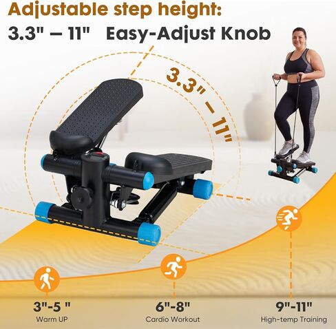 جهاز ستاير ستيبر مع أشرطة مقاومة للتمارين المنزلية، جهاز ستيبر صغير للياقة البدنية في الأماكن المغلقة، جهاز ستيبر محمول في صالة الألعاب الرياضية المنزلية لتمرين الجسم بالكامل، سعة 300 رطل in Kuwait