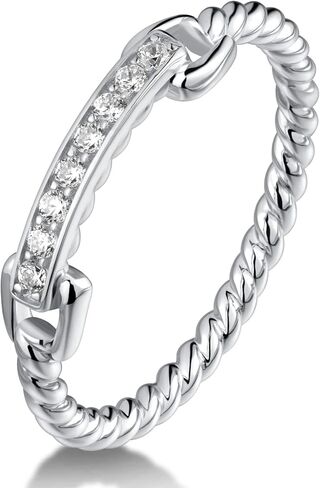 Moissanite Wedding Band for Women Chain Link Ring S925 Sterling Silver Twist Link Ring Lab Created Diamond Rings Half Eternity Stackable Ring for Women Size 4-11 in Kuwait