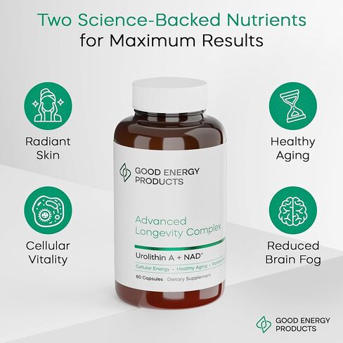Urolithin A + NAD+ Supplement – 500mg Urolithin A + 350mg Nicotinamide Riboside (NAD+) – Mitochondrial Support, Cellular Energy, Longevity & Healthy Aging – 60 Capsules in Saudi Arabia