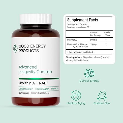 Urolithin A + NAD+ Supplement – 500mg Urolithin A + 350mg Nicotinamide Riboside (NAD+) – Mitochondrial Support, Cellular Energy, Longevity & Healthy Aging – 60 Capsules in Saudi Arabia