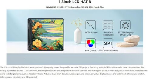 قبعة LCD مقاس 1.3 بوصة مع وحدة تحكم ST7789، وحدة عرض واجهة SPI بدقة 240 × 240 لـ Raspberry Pi/Arduino، ورموز Python/C التجريبية، ودعم النص والصورة in Saudi Arabia