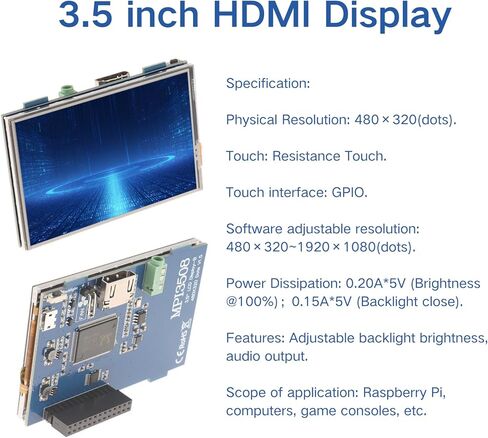 3.5 inch HDMI TFT LCD Module Screen Display for Raspberry Pi 4, Display Module USB Touch Screen, Real HD 1920x1080 LCD Display with Touch Pen, Compatible with Raspberri 4/3/4B/3B+/3B Model B MPI3508 in Saudi Arabia