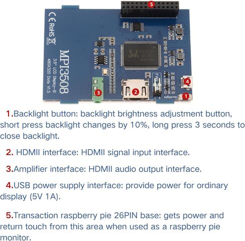 3.5 inch HDMI TFT LCD Module Screen Display for Raspberry Pi 4, Display Module USB Touch Screen, Real HD 1920x1080 LCD Display with Touch Pen, Compatible with Raspberri 4/3/4B/3B+/3B Model B MPI3508 in Saudi Arabia