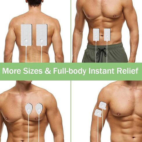 TENS Unit Electrode Pads Combination Set Multiple Sizes Reusable Electrode Patches for Multiple Pain Relief Compatible with TENS EMS Devices Using 3.5mm Button Lead Wires in Kuwait
