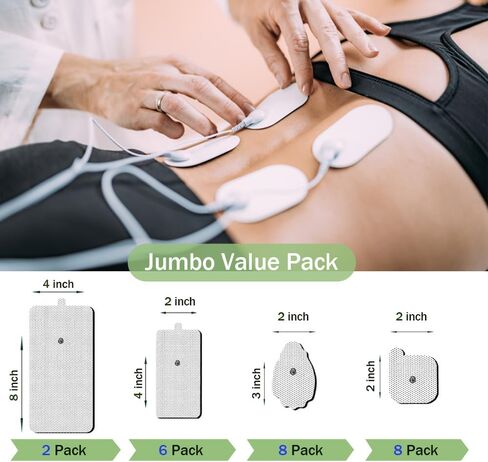 TENS Unit Electrode Pads Combination Set Multiple Sizes Reusable Electrode Patches for Multiple Pain Relief Compatible with TENS EMS Devices Using 3.5mm Button Lead Wires in Kuwait