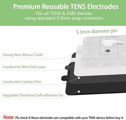 TENS Unit Electrode Pads Combination Set Multiple Sizes Reusable Electrode Patches for Multiple Pain Relief Compatible with TENS EMS Devices Using 3.5mm Button Lead Wires in Kuwait