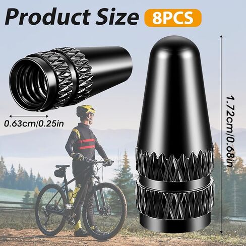 Abeillo Black Presta Valve Cap, 8 Pack Aluminum Anodized Bike Valve Stem Caps Bicycle Tire Air Dust Stem Covers - Used On Presta/French Valves Bike Tire Caps for MTB Road Racing Bicycle(Rocket Style) in Saudi Arabia