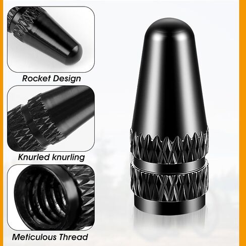 Abeillo Black Presta Valve Cap, 8 Pack Aluminum Anodized Bike Valve Stem Caps Bicycle Tire Air Dust Stem Covers - Used On Presta/French Valves Bike Tire Caps for MTB Road Racing Bicycle(Rocket Style) in Saudi Arabia