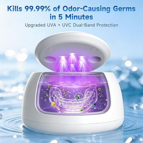 Ultrasonic retainer cleaner machine, 45kHz denture dome With UV Light,Dental Cleaning POD For Aligners, Mouth Guards, Night Guards, Toothbrush,Jewelry,200ML Capacity in Saudi Arabia