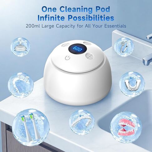 Ultrasonic retainer cleaner machine, 45kHz denture dome With UV Light,Dental Cleaning POD For Aligners, Mouth Guards, Night Guards, Toothbrush,Jewelry,200ML Capacity in Saudi Arabia