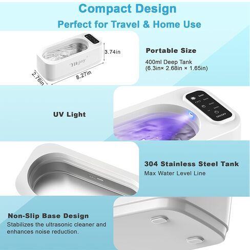 Ultrasonic Jewelry Cleaner, 55KHz 400ml Ultrasonic Cleaner with 4 Cleaning Modes & LED Light, Ideal for Jewelry Cleaner, Eyeglasses, Rings, Retainers, Silverware, Watches and Small Valuables in Kuwait