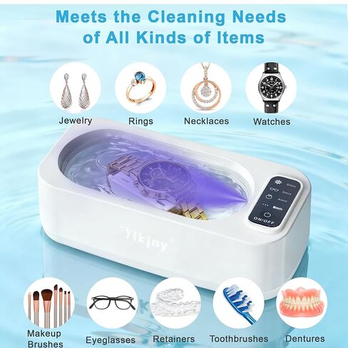 Ultrasonic Jewelry Cleaner, 55KHz 400ml Ultrasonic Cleaner with 4 Cleaning Modes & LED Light, Ideal for Jewelry Cleaner, Eyeglasses, Rings, Retainers, Silverware, Watches and Small Valuables in Kuwait