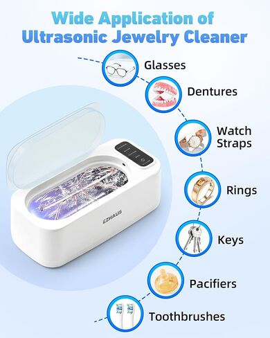 منظف ​​المجوهرات بالموجات فوق الصوتية، منظف احترافي بالموجات فوق الصوتية 48 كيلو هرتز مع عرض الوظائف، آلة تنظيف المجوهرات بالموجات فوق الصوتية 30 وات للقلائد والنظارات وأطقم الأسنان وما إلى ذلك (تتضمن حقيبة تخزين) in Kuwait