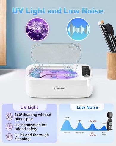 منظف ​​المجوهرات بالموجات فوق الصوتية، منظف احترافي بالموجات فوق الصوتية 48 كيلو هرتز مع عرض الوظائف، آلة تنظيف المجوهرات بالموجات فوق الصوتية 30 وات للقلائد والنظارات وأطقم الأسنان وما إلى ذلك (تتضمن حقيبة تخزين) in Kuwait