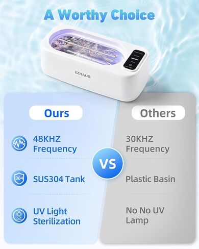 منظف ​​المجوهرات بالموجات فوق الصوتية، منظف احترافي بالموجات فوق الصوتية 48 كيلو هرتز مع عرض الوظائف، آلة تنظيف المجوهرات بالموجات فوق الصوتية 30 وات للقلائد والنظارات وأطقم الأسنان وما إلى ذلك (تتضمن حقيبة تخزين) in Kuwait