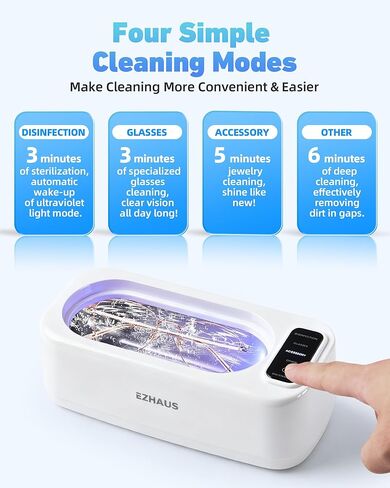 منظف ​​المجوهرات بالموجات فوق الصوتية، منظف احترافي بالموجات فوق الصوتية 48 كيلو هرتز مع عرض الوظائف، آلة تنظيف المجوهرات بالموجات فوق الصوتية 30 وات للقلائد والنظارات وأطقم الأسنان وما إلى ذلك (تتضمن حقيبة تخزين) in Kuwait