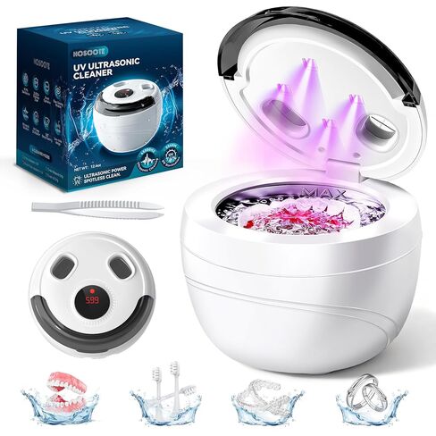 Ultrasonic Retainer Cleaner Machine - 45kHz dental pod ultrasonic cleaner for retainers, Denture, Mouth Guard, Aligner, Braces - Denture cleaner machine with 4 Modes & Digital Timer in Kuwait