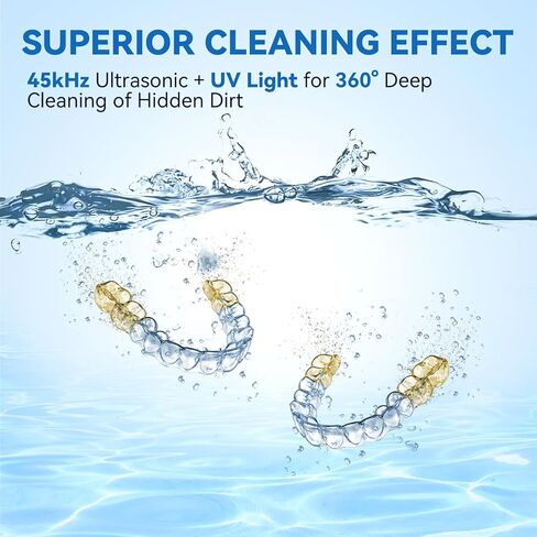 Ultrasonic Retainer Cleaner Machine - 45kHz dental pod ultrasonic cleaner for retainers, Denture, Mouth Guard, Aligner, Braces - Denture cleaner machine with 4 Modes & Digital Timer in Kuwait