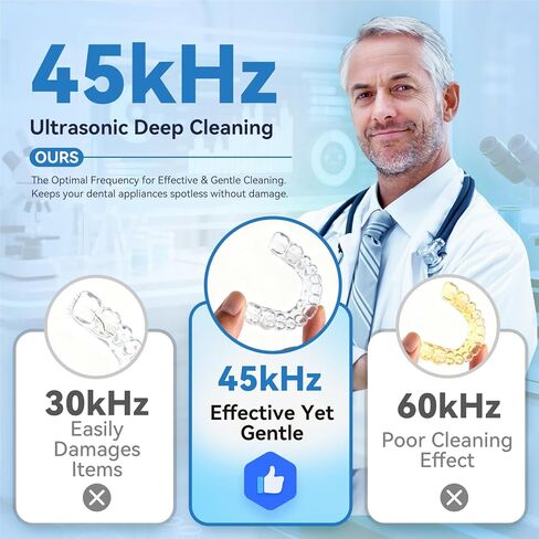 Ultrasonic Retainer Cleaner Machine - 45kHz dental pod ultrasonic cleaner for retainers, Denture, Mouth Guard, Aligner, Braces - Denture cleaner machine with 4 Modes & Digital Timer in Kuwait