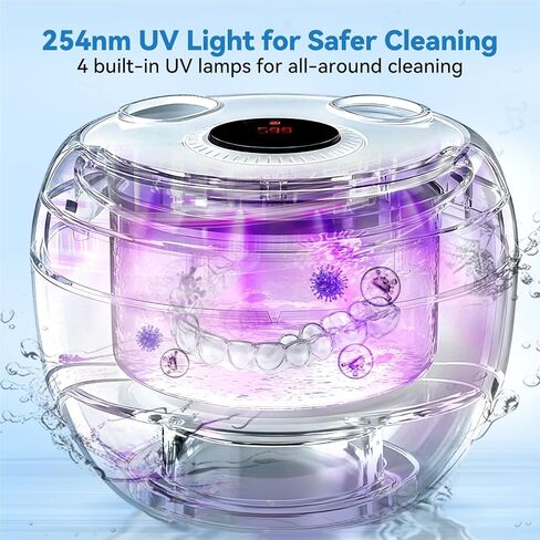 Ultrasonic Retainer Cleaner Machine - 45kHz dental pod ultrasonic cleaner for retainers, Denture, Mouth Guard, Aligner, Braces - Denture cleaner machine with 4 Modes & Digital Timer in Kuwait