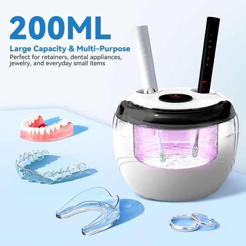 Ultrasonic Retainer Cleaner Machine - 45kHz dental pod ultrasonic cleaner for retainers, Denture, Mouth Guard, Aligner, Braces - Denture cleaner machine with 4 Modes & Digital Timer in Kuwait