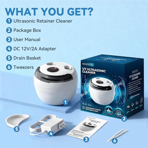 Ultrasonic Retainer Cleaner Machine - 45kHz dental pod ultrasonic cleaner for retainers, Denture, Mouth Guard, Aligner, Braces - Denture cleaner machine with 4 Modes & Digital Timer in Kuwait