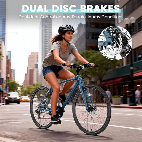 دراجة NAIZEA 700C الهجينة للبالغين، دراجة بإطار من الألومنيوم، دراجة طريق كلاسيكية بـ 8 سرعات للرجال والنساء، ركوب الدراجات في المدينة، ألوان متعددة in Kuwait