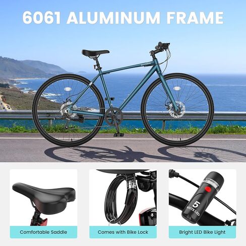 دراجة NAIZEA 700C الهجينة للبالغين، دراجة بإطار من الألومنيوم، دراجة طريق كلاسيكية بـ 8 سرعات للرجال والنساء، ركوب الدراجات في المدينة، ألوان متعددة in Kuwait