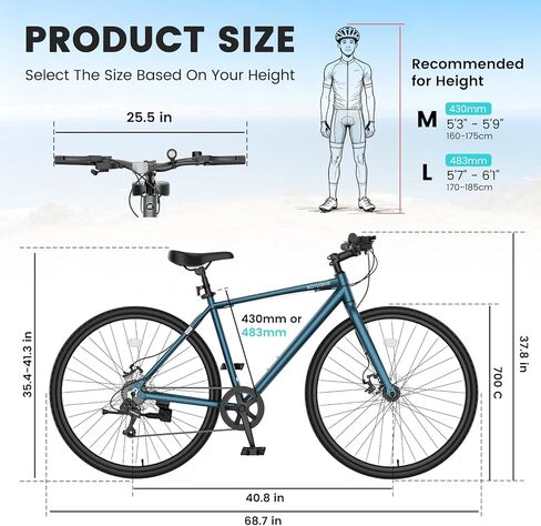 دراجة NAIZEA 700C الهجينة للبالغين، دراجة بإطار من الألومنيوم، دراجة طريق كلاسيكية بـ 8 سرعات للرجال والنساء، ركوب الدراجات في المدينة، ألوان متعددة in Kuwait