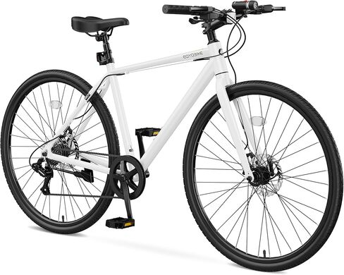 دراجة هجينة 700C للبالغين، دراجة خفيفة الوزن من الألومنيوم للركاب في المدينة، دراجة لياقة حضرية بـ 8 سرعات للرجال والنساء، فرامل قرصية مزدوجة، مقود مستقيم، مصابيح أمامية LED وعاكسات in Kuwait